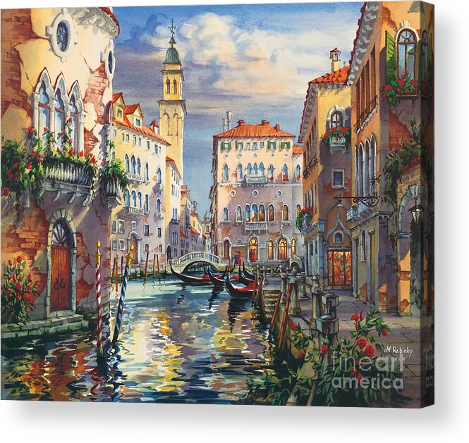 Venetian Canal Acrylic Print featuring the painting Venice before sunset by Maria Rabinky