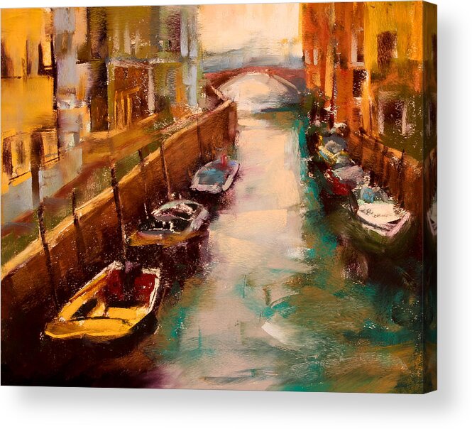 Venice Canal Acrylic Print featuring the pastel Venice Canal by David Patterson