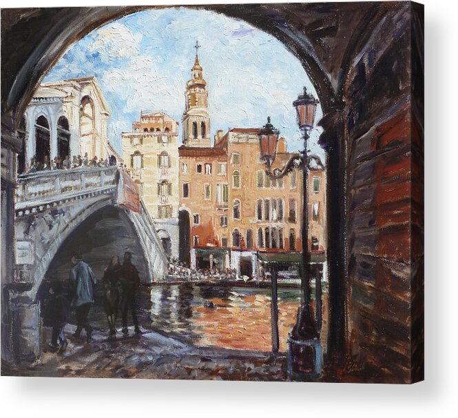 Venice Acrylic Print featuring the painting Venice - Rialto Bridge by Irek Szelag