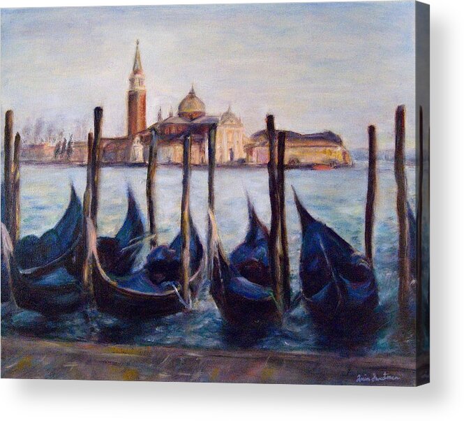 Venice Acrylic Print featuring the painting Venice Through the Gondolas Italy Painting by Quin Sweetman