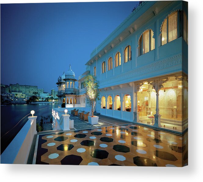 No People Acrylic Print featuring the photograph View Of A Palace At Dusk by Erhard Pfeiffer