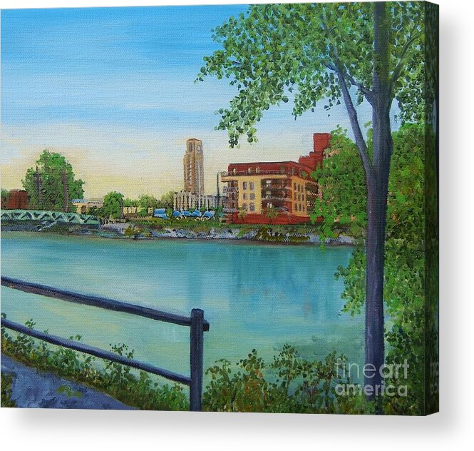 Atwater Market Acrylic Print featuring the painting View of Atwater Market from the Canal by Reb Frost