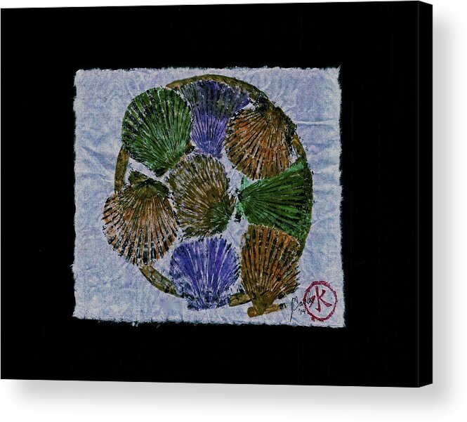 Gyotaku Acrylic Print featuring the mixed media Vineyard Bay Scallops by Jeffrey Canha