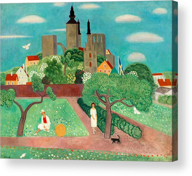 Einar Acrylic Print featuring the painting A Park in Visby by Einar Jolin