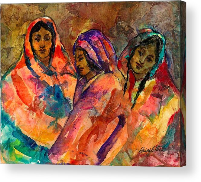 Indian Acrylic Print featuring the painting Waiting Women by Elaine Elliott