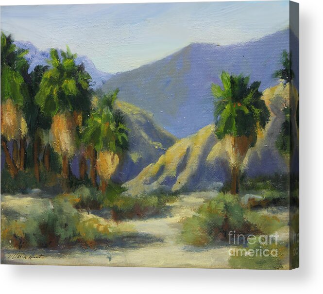 Desert Scene Acrylic Print featuring the painting California Palms in the Preserve by Maria Hunt