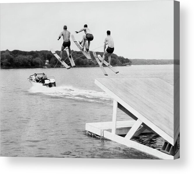 1950s Acrylic Print featuring the photograph Water Ski Show Jumpers by Underwood Archives