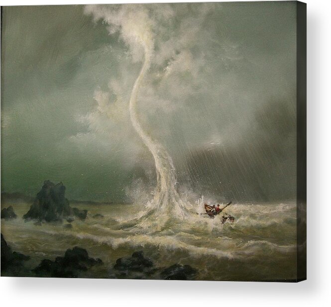  Boat Acrylic Print featuring the painting Water Spout Peril by Tom Shropshire