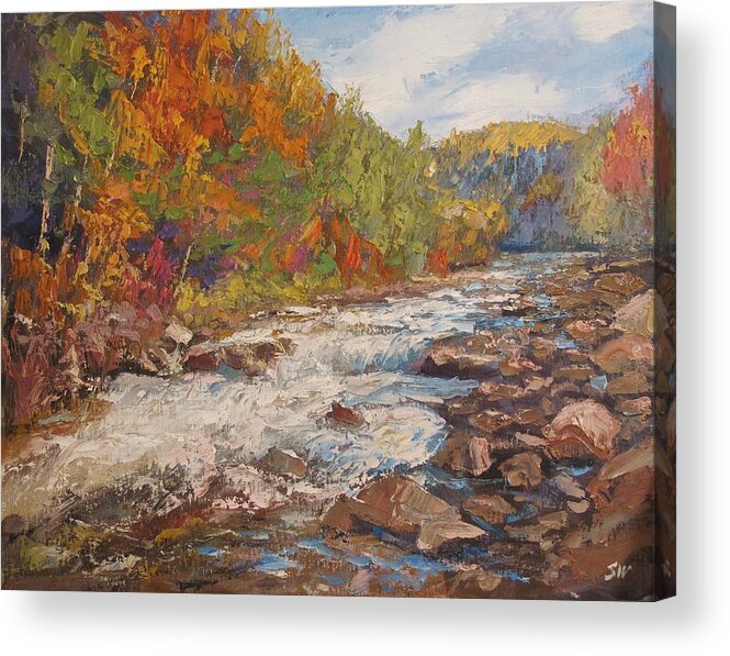 Sean Wu Acrylic Print featuring the painting White Mountain Stream by Sean Wu