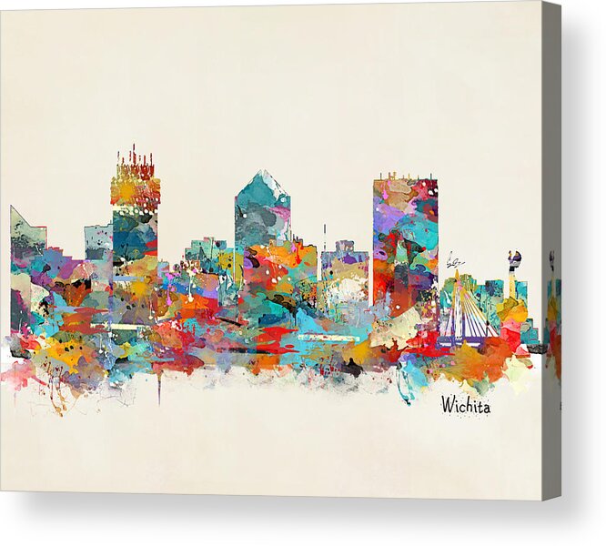 Wichita Kansas Skyline Acrylic Print featuring the painting Wichita Kansas skyline by Bri Buckley
