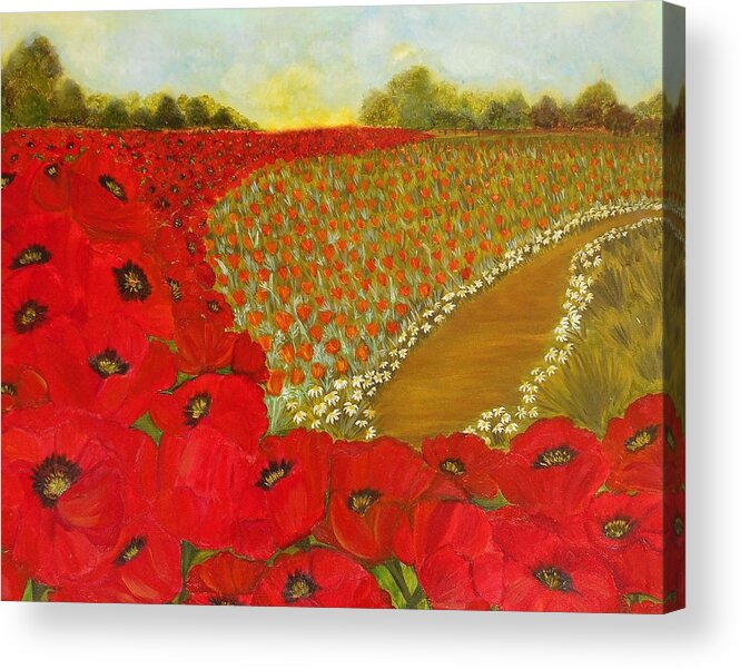 Flowers Acrylic Print featuring the painting Wild Red Poppies by Yesi Casanova 