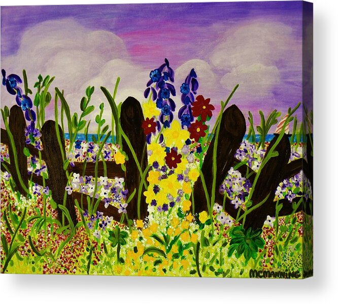 Seascape With Wildflowers Acrylic Print featuring the painting Wildflowers By The Sea by Celeste Manning