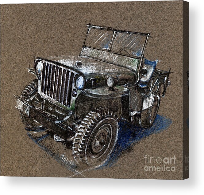 Vintage Car Study Acrylic Print featuring the drawing Willys Car Drawing by Daliana Pacuraru