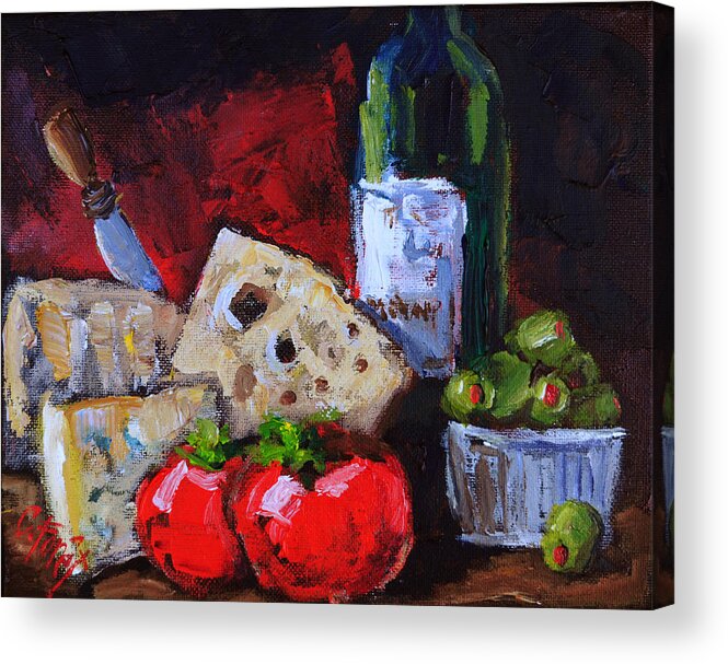 Wine Acrylic Print featuring the painting Wine and Cheeses by Carole Foret