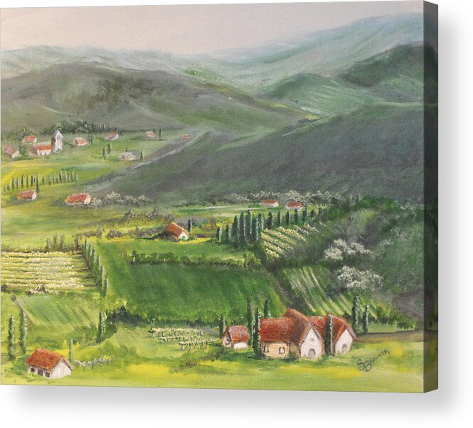 Landscape Acrylic Print featuring the painting Wine District by Susan Bruner