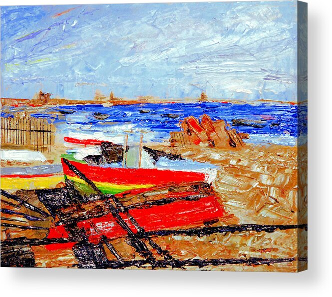 Boat Water Sea Bay Sand Shadow Acrylic Print featuring the painting Winter at Provincetown by Michael Daniels