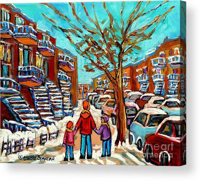 Montreal Acrylic Print featuring the painting Winter Walk Montreal Paintings Snowy Day In Verdun Montreal Art Carole Spandau by Carole Spandau