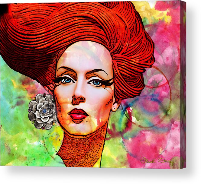Redhead Acrylic Print featuring the mixed media Woman With Earring by Chuck Staley
