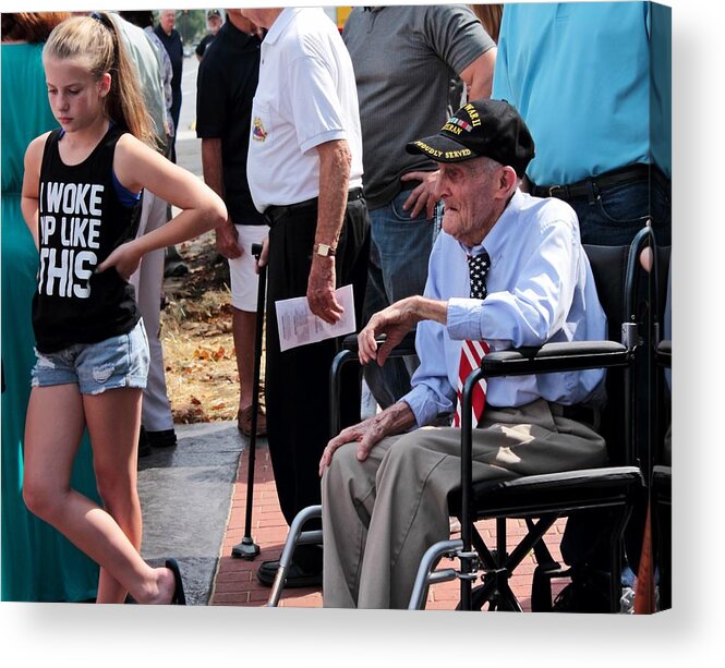 People Acrylic Print featuring the photograph WW2 vet and young girl by Karl Rose