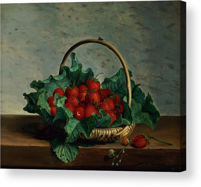 Fly Acrylic Print featuring the painting Basket of Strawberries by Johan Laurents Jensen