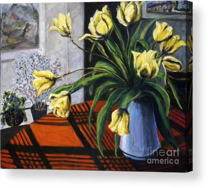 Tulips Acrylic Print featuring the painting 01218 Yellow Tulips by AnneKarin Glass