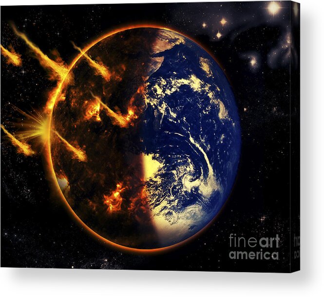 Concept Acrylic Print featuring the digital art A Swarm Of Deadly Meteorites Impact by Tomasz Dabrowski