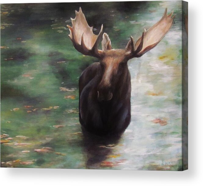 Moose Acrylic Print featuring the painting Autumn moose by Meagan Visser