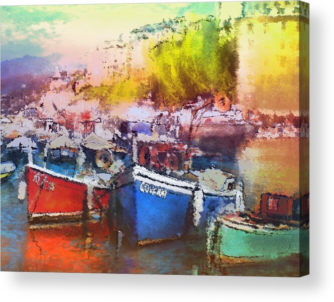 Travel Acrylic Print featuring the painting Boats in Italy by Miki De Goodaboom