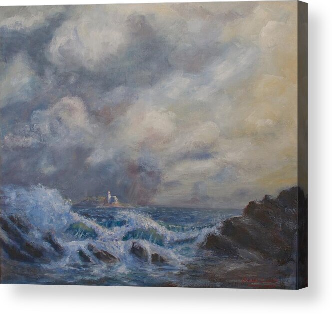 Seascape Acrylic Print featuring the painting Camden Light Storm by Edward White