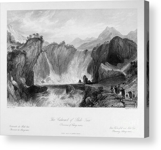 1843 Acrylic Print featuring the photograph China: Waterfall, 1843 by Granger