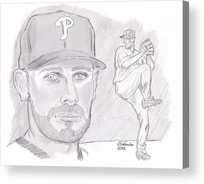  Acrylic Print featuring the drawing Cliff Lee by Chris DelVecchio