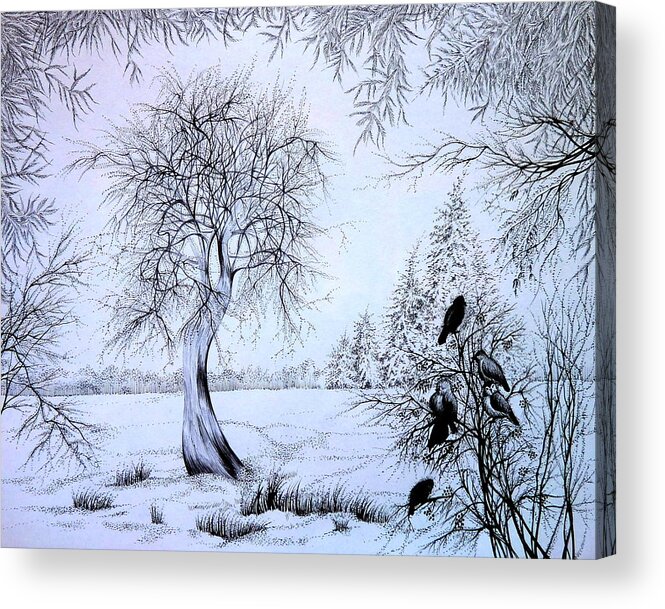 Pen And Ink Acrylic Print featuring the drawing Cold Morning by Anna Duyunova