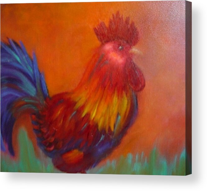 Vintage Acrylic Print featuring the painting Confident Rooster by Margaret Harmon