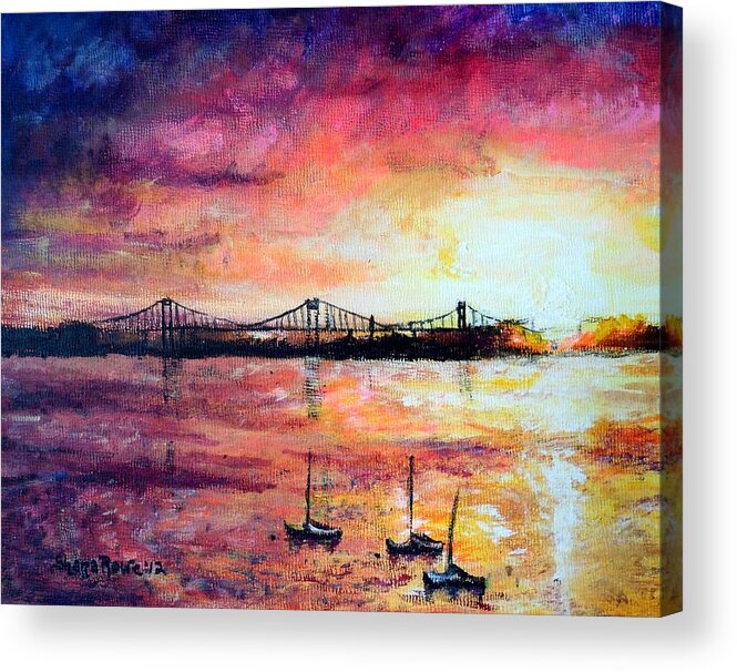 Bridge Acrylic Print featuring the painting Down by the Bay by Shana Rowe Jackson