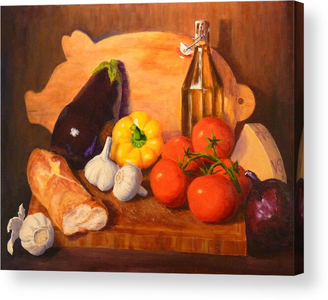 Still Life Acrylic Print featuring the painting Eggplant Parmigiana by Joe Bergholm