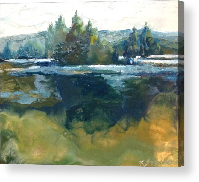 Encaustic Acrylic Print featuring the painting Emerald Reflections by Ruth Stromswold