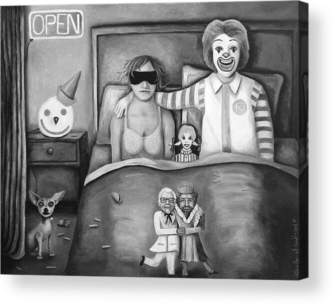 Mcdonald's Acrylic Print featuring the painting Fast Food Nightmare BW by Leah Saulnier The Painting Maniac