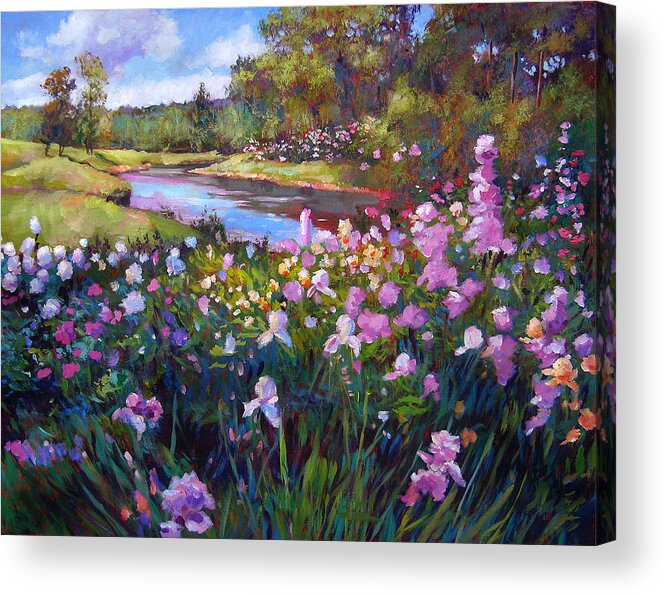 Gardens Acrylic Print featuring the painting Garden Along the River by David Lloyd Glover