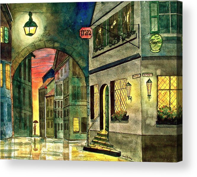 Tavern Acrylic Print featuring the painting Goodnight Old Friends by Frank SantAgata