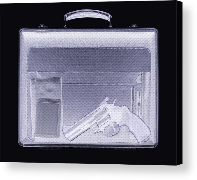 Computer Artwork Acrylic Print featuring the photograph Handgun In Briefcase, Simulated X-ray by Mark Sykes