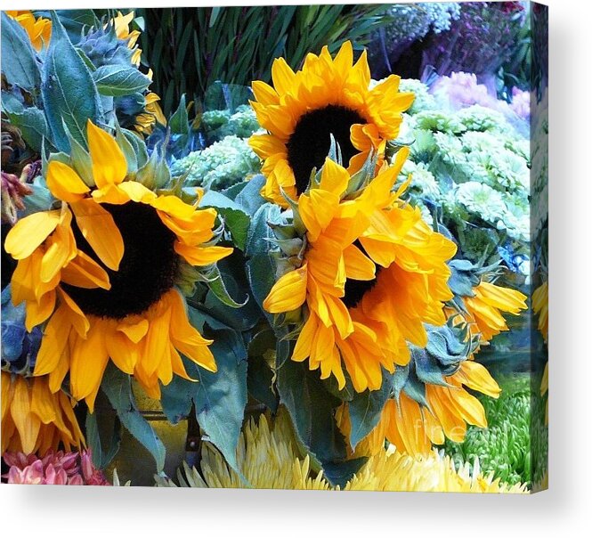 Sunflowers Acrylic Print featuring the photograph Happy Sunflowers by Amalia Suruceanu