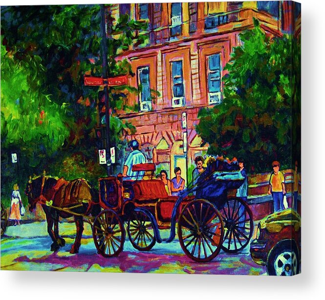 Rue Notre Dame Acrylic Print featuring the painting Horsedrawn Carriage by Carole Spandau