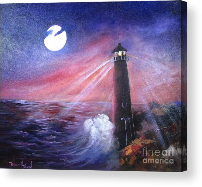 Commissions By Barbara Haviland Acrylic Print featuring the painting Jackie's Lighthouse by Barbara Haviland