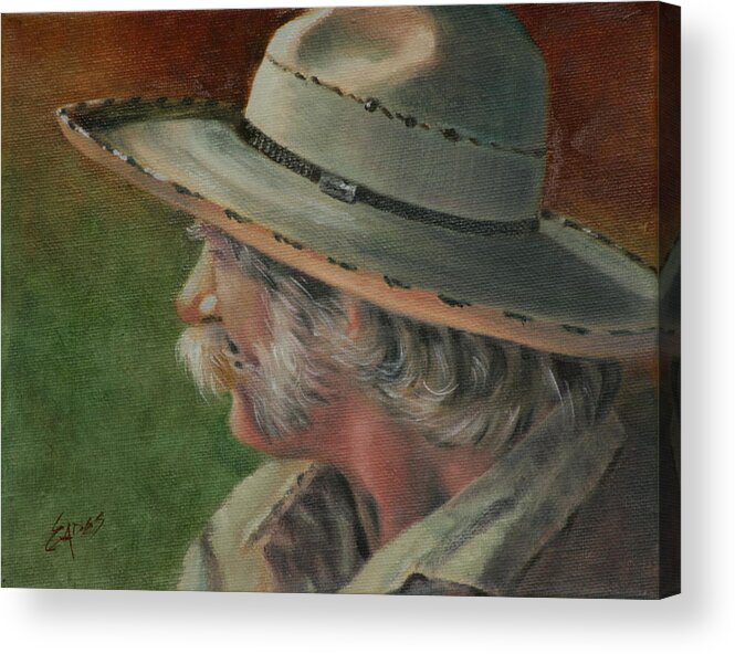 Cowhand Acrylic Print featuring the painting Just an Old Cowhand by Linda Eades Blackburn