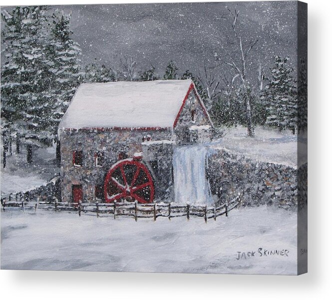  Sudbury Ma Acrylic Print featuring the painting Longfellow's Grist Mill In Winter by Jack Skinner