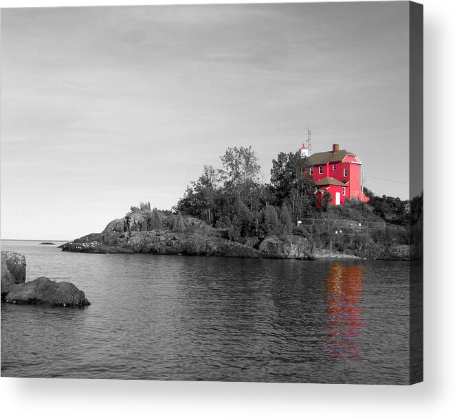 Marquette Harbor Lighthouse Acrylic Print featuring the photograph Marquette Harbor Lighthouse selective color by Mark J Seefeldt