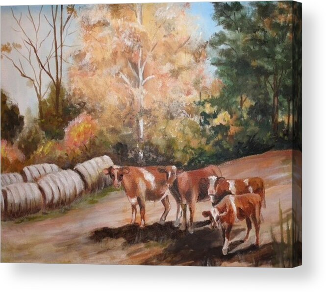 Cows Acrylic Print featuring the painting Mary's Cows by Carole Powell