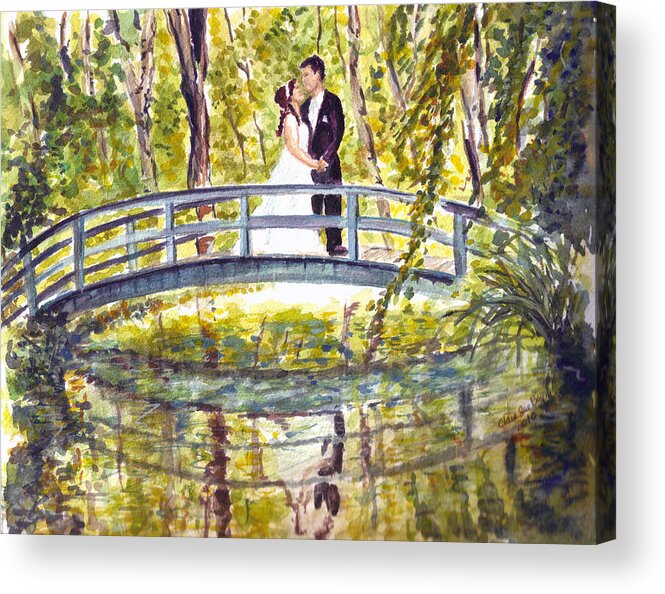 Garden Bridge Acrylic Print featuring the painting Monet Wedding by Clara Sue Beym
