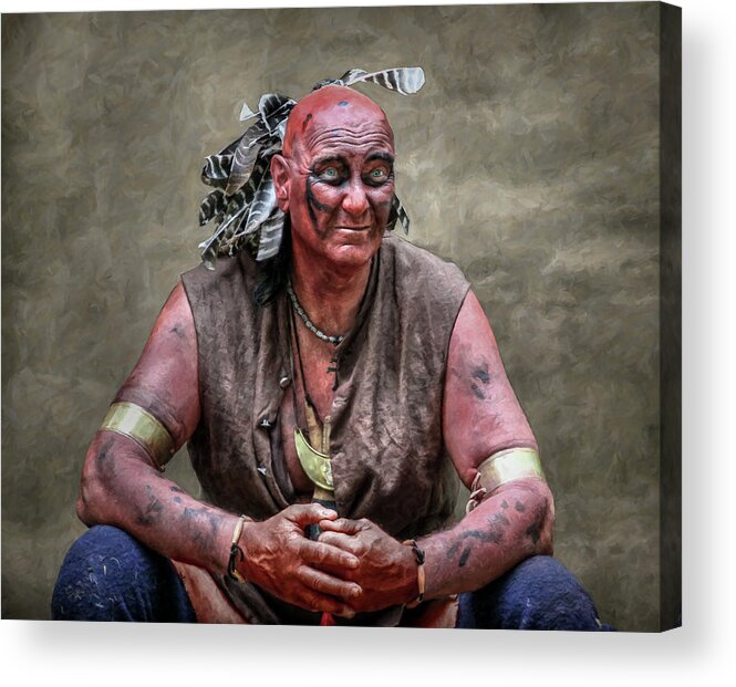 Reenactor Acrylic Print featuring the digital art Native American Reenactor Portrait by Randy Steele