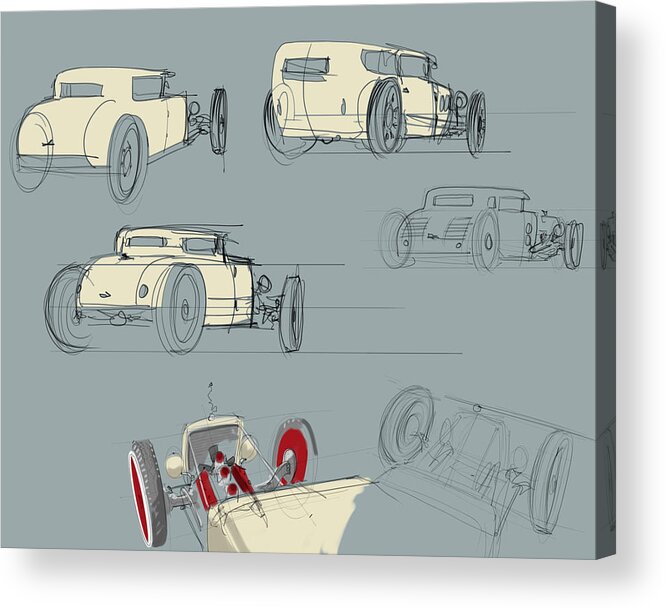 Hot Rod Acrylic Print featuring the drawing No.12 Variations by Jeremy Lacy